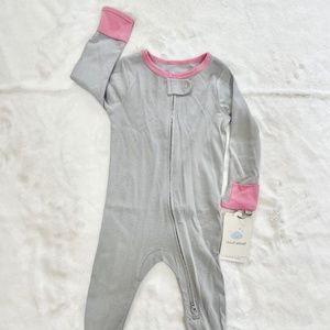 Cloud Island Footie Pajamas Gray and Pink Double Zip Hand Protection 6-9M  - NWT